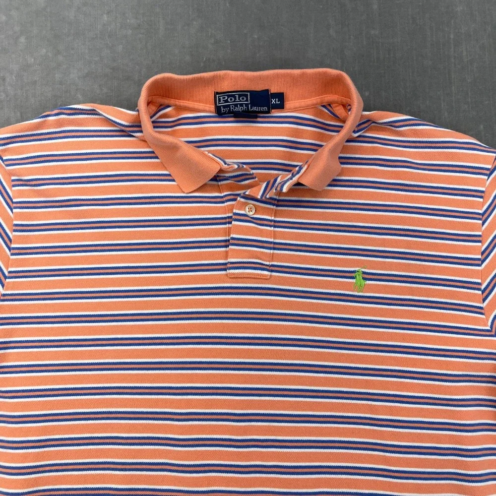 Polo by Ralph Lauren Orange, White & Navy Striped Polo Shirt